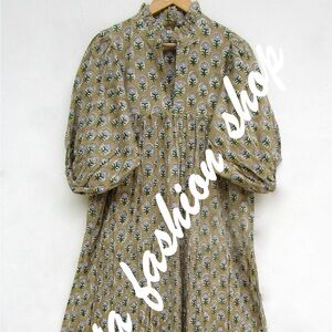 Block Print Floral Patterned Maxi Dress